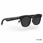 Framelo Black Square AI Smart Glasses hero shot, black tint lens