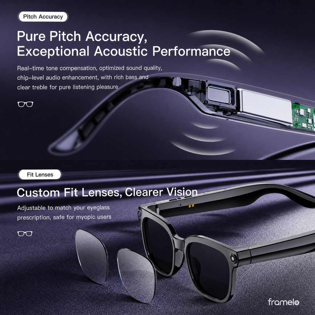 Framelo Black Square prescription fit lens callout
