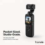 Framelo pocket 3-axis gimbal camera, black, front view