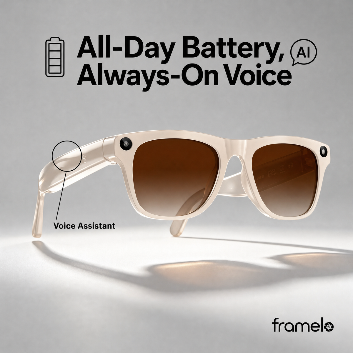 Framelo Classic battery and voice assistant callout