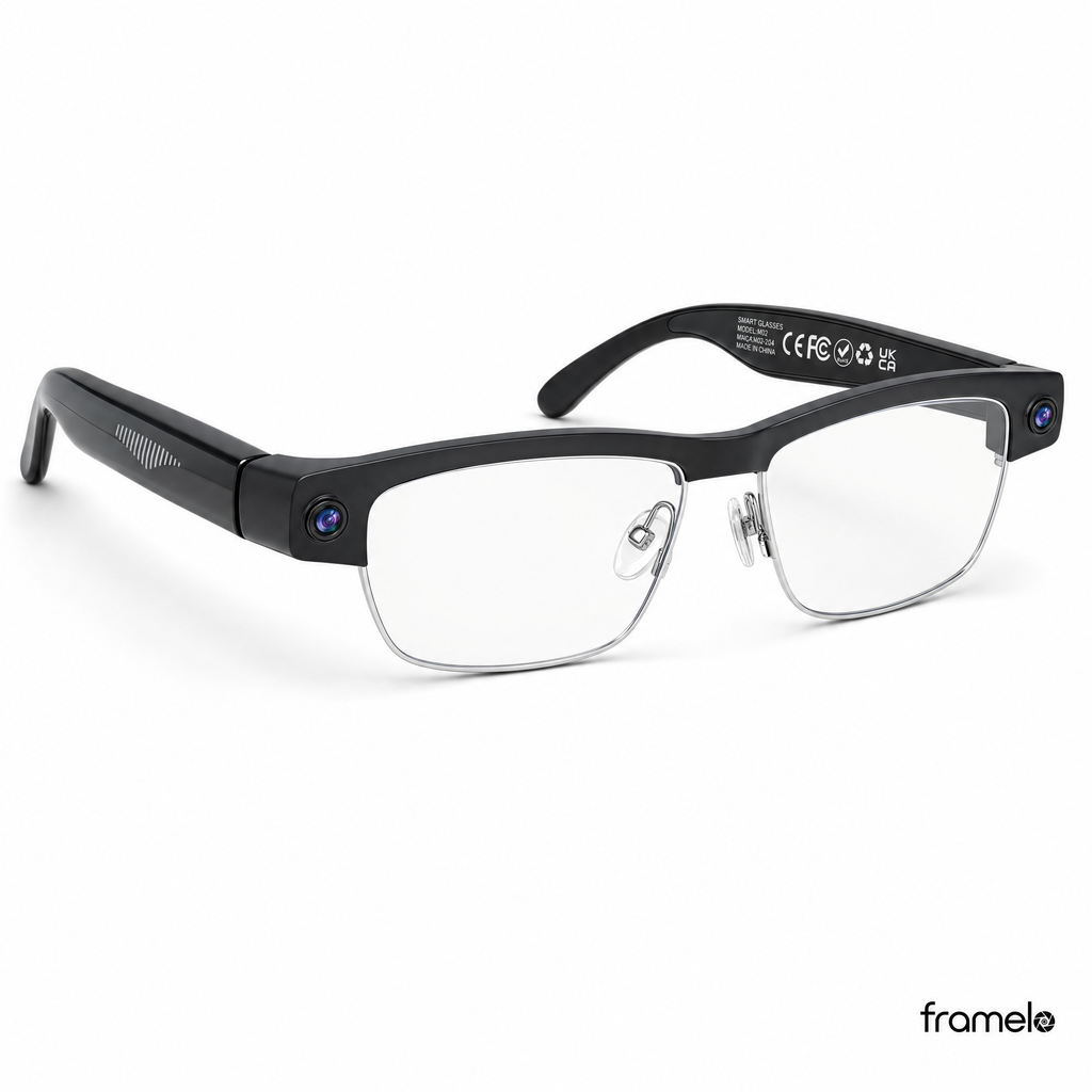 Framelo Half-Rim AI Smart Glasses hero shot on white background