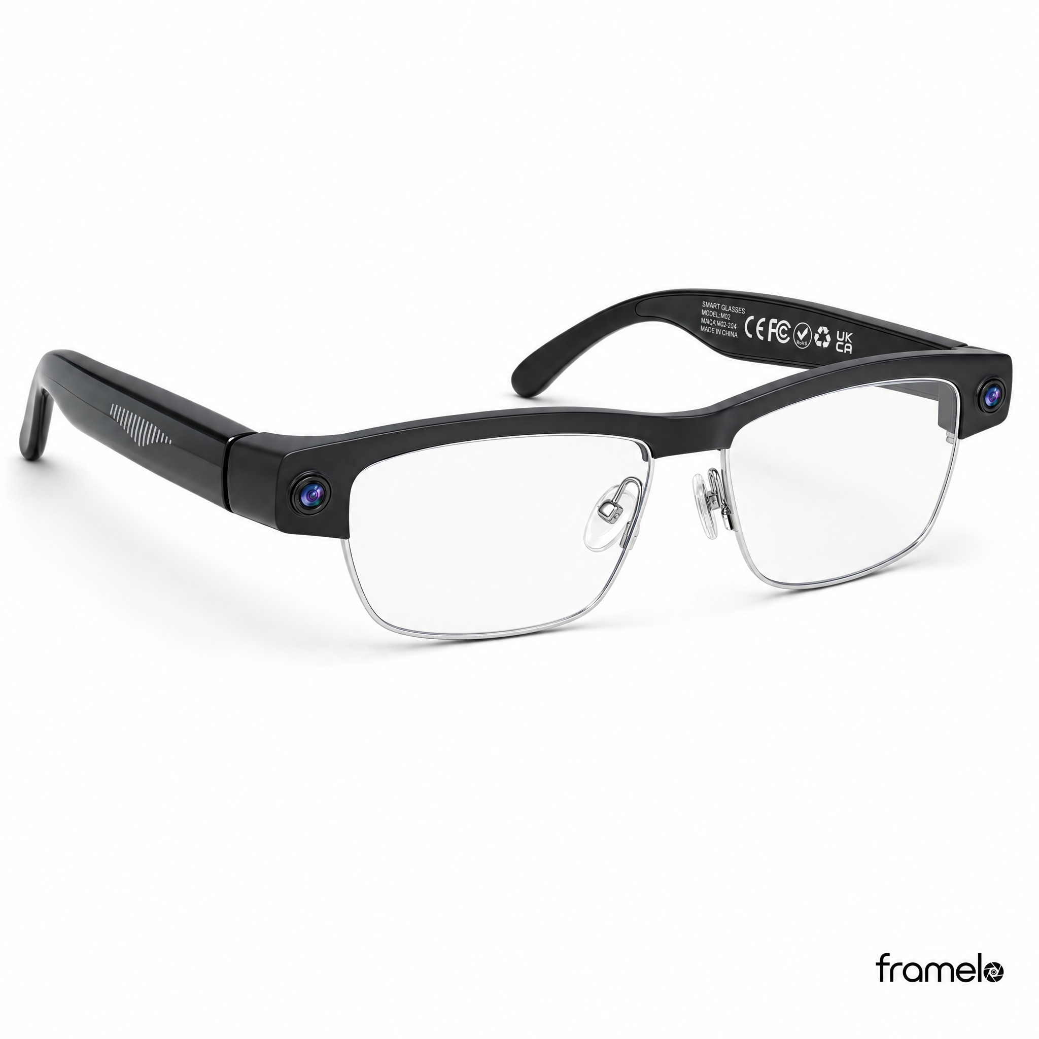 Framelo Half-Rim AI Smart Glasses hero shot on white background